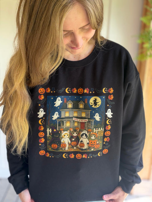 enter if you dare kittens in halloween costumes shirt or crewneck