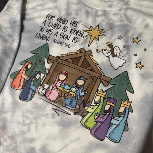 For unto us, a child is born. Nativity SHIRT/CREWNECK Cotton Casual