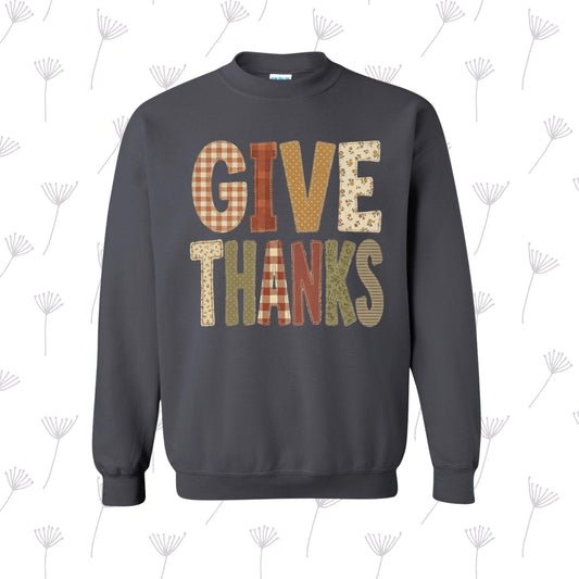 Give Thanks Sweatshirt - Brown OR Dark gray Crew Neck with "Give Thanks" Text, Casual Style for Everyday Wear