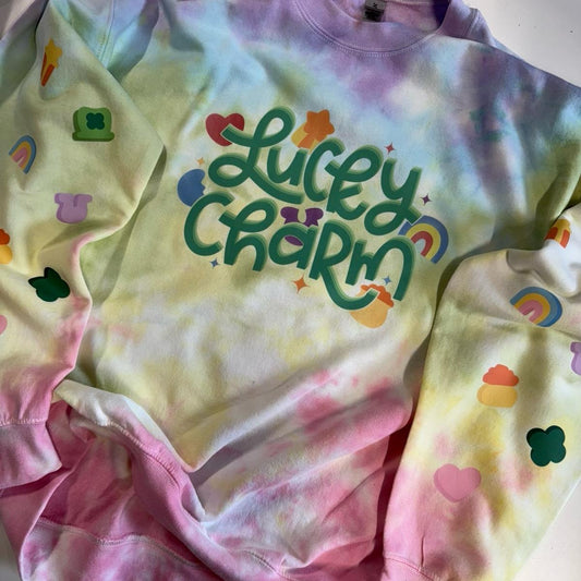 Lucky charm, Saint Patrick’s day, multi colored tiedye crewneck Tops Sweatshirts