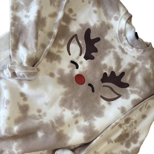 Reindeer tiedye crewneck. Round Neck
