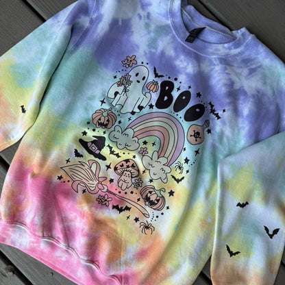 2025 updated Original Spooky ghost (Front Design with BATS on sleeves)Halloween TIEDYE Cotton
