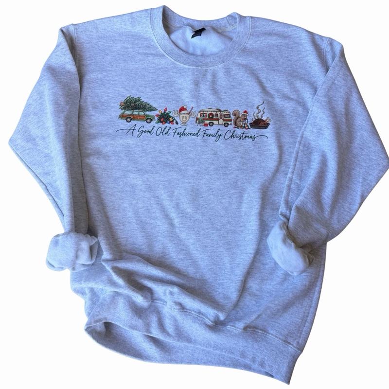 A Good Old Fashioned Family Christmas Sweatshirt with Festive Design and Cozy Gray Color, retro christmas, nostalgic holiday Womenswear Hoodie