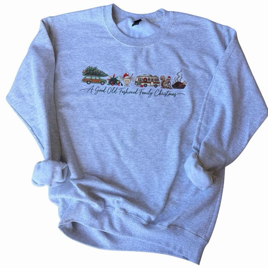 A Good Old Fashioned Family Christmas Sweatshirt with Festive Design and Cozy Gray Color, retro christmas, nostalgic holiday Womenswear Hoodie