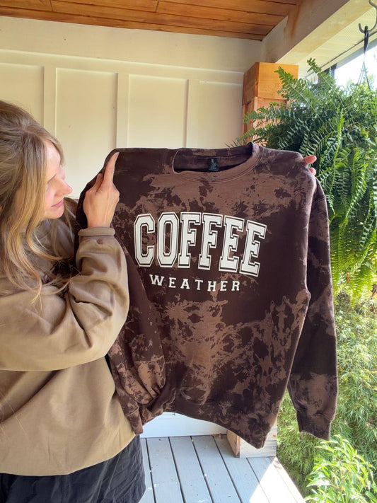 Adult size CREWNECK, Coffee Weather acid wash or solid crewneck Tops Sweatshirts Comfortable cute fall gift
