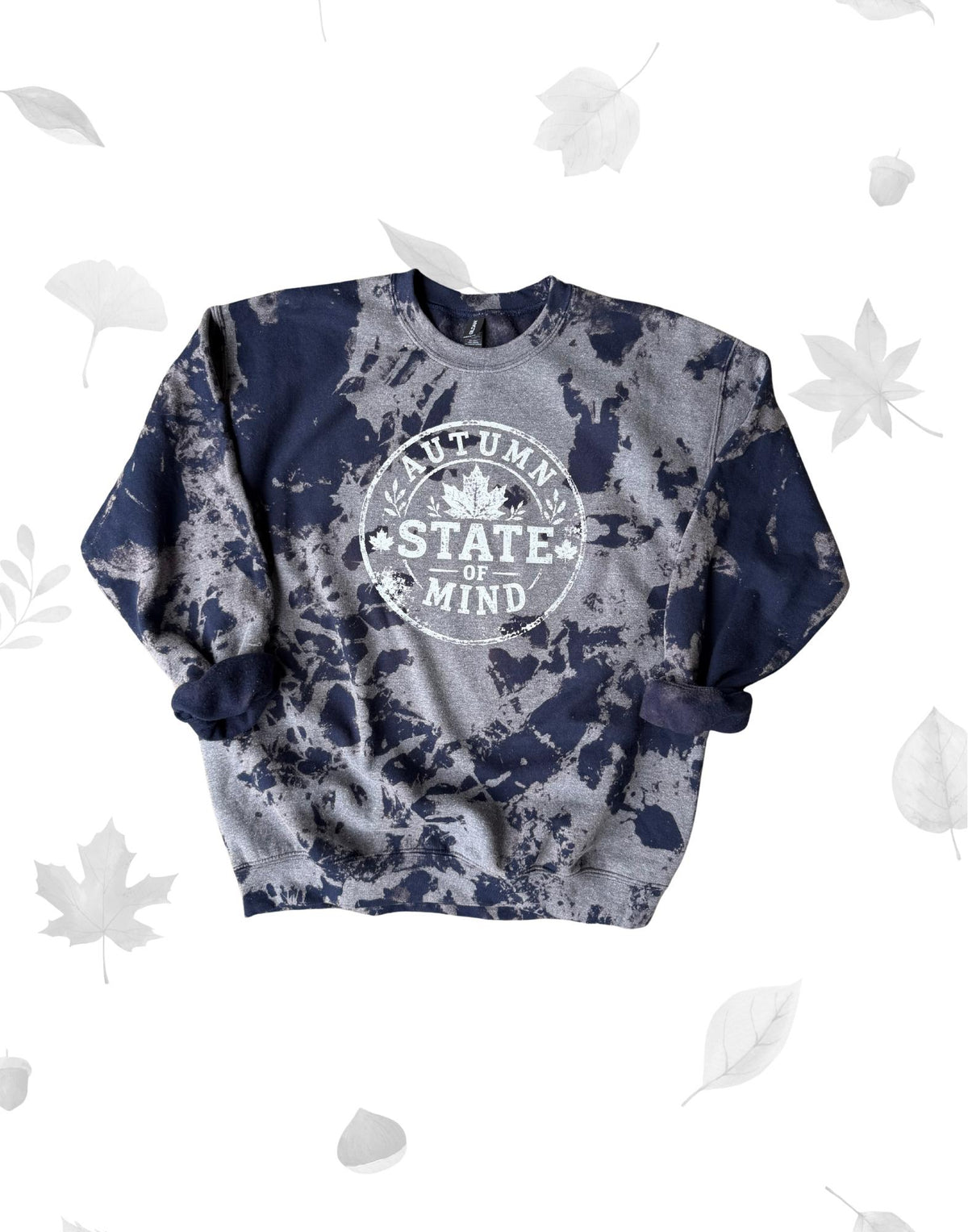 Autumn's State of Mind Sweatshirt - Navy vintage washed Design with Leaf Motif - Cozy and Comfortable cute fall gift