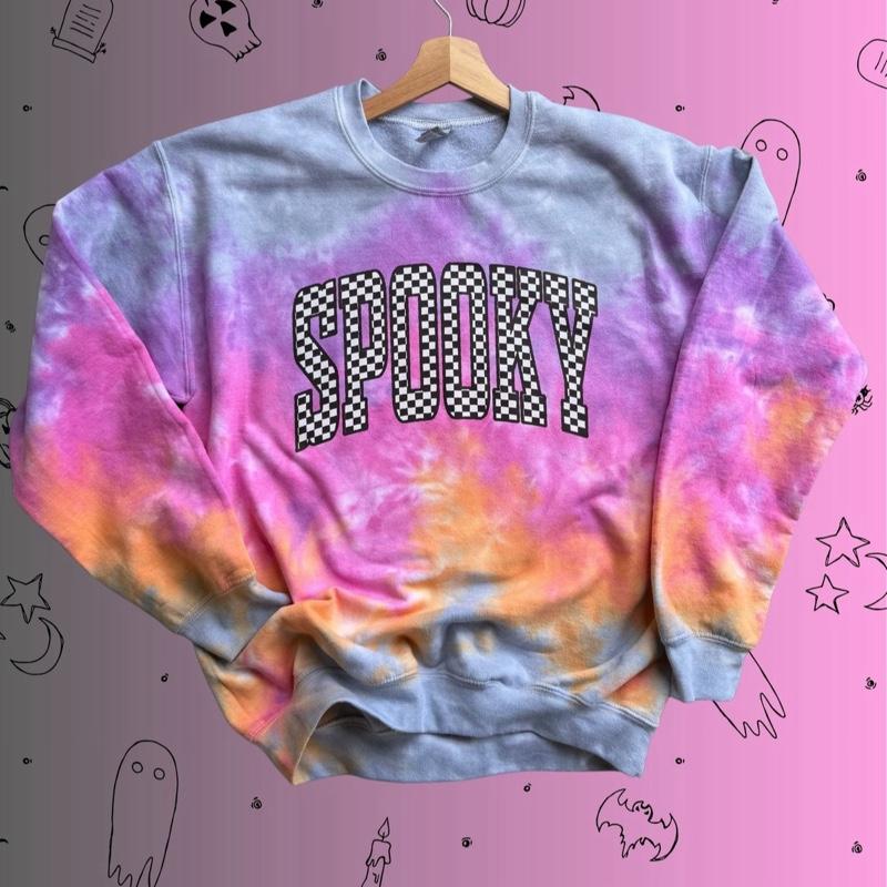checkered Spooky Apparel - Crewneck Sweatshirt or Short-Sleeve T-Shirt for Halloween