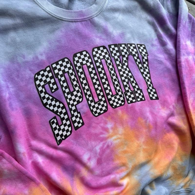 checkered Spooky Apparel - Crewneck Sweatshirt or Short-Sleeve T-Shirt for Halloween