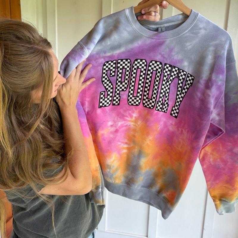 checkered Spooky Apparel - Crewneck Sweatshirt or Short-Sleeve T-Shirt for Halloween