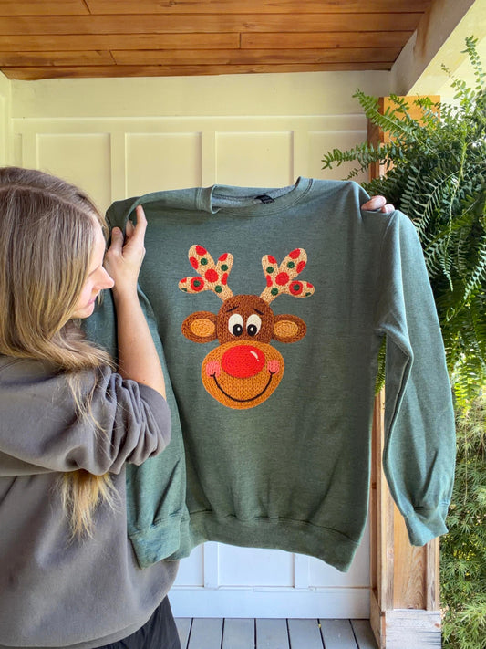Christmas Reindeer Sweatshirt with Festive Antlers and Red Nose for Holiday Season