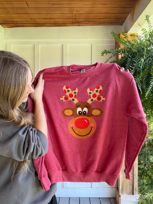 Christmas Reindeer Sweatshirt with Festive Antlers and Red Nose for Holiday Season