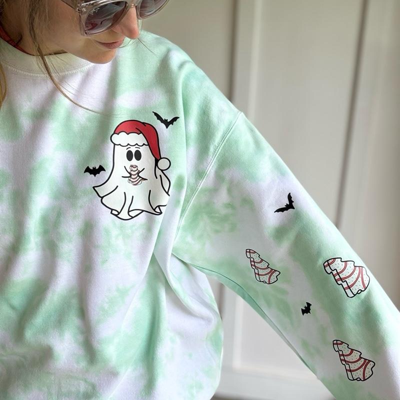 Christmas tree cake ghost with bats! CREWNECK Cotton Casual