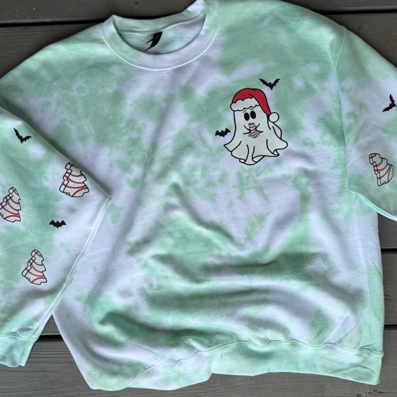 Christmas tree cake ghost with bats! CREWNECK Cotton Casual