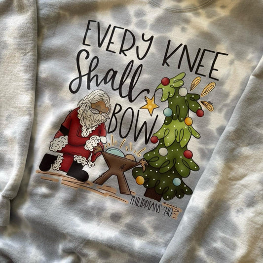 Every knee shall bow Christmas Santa Womenswear Lady Crewneck Round Neck