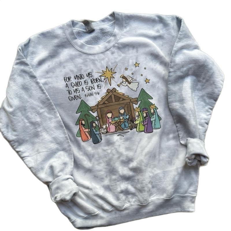 For unto us, a child is born. Nativity SHIRT/CREWNECK Cotton Casual