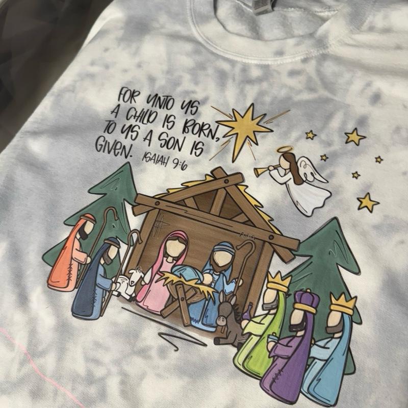 For unto us, a child is born. Nativity SHIRT/CREWNECK Cotton Casual