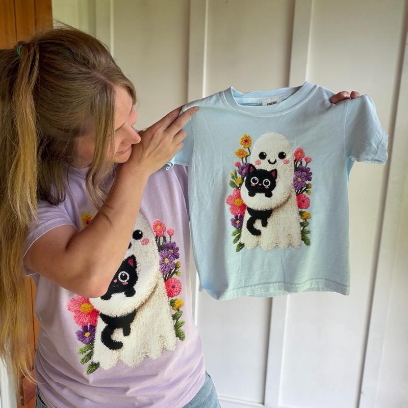 Ghost with black cat tshirt. Comfort colors tshirt