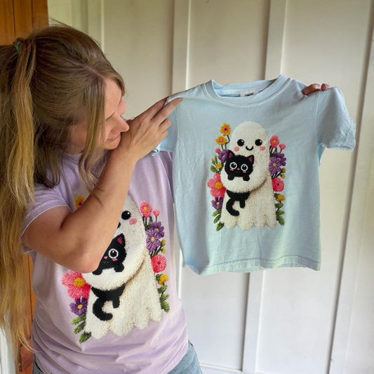Ghost with black cat tshirt. Comfort colors tshirt