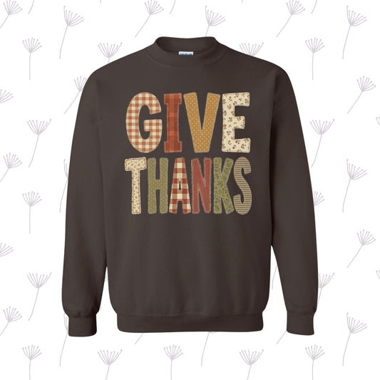 Give Thanks Sweatshirt - Brown OR Dark gray Crew Neck with "Give Thanks" Text, Casual Style for Everyday Wear