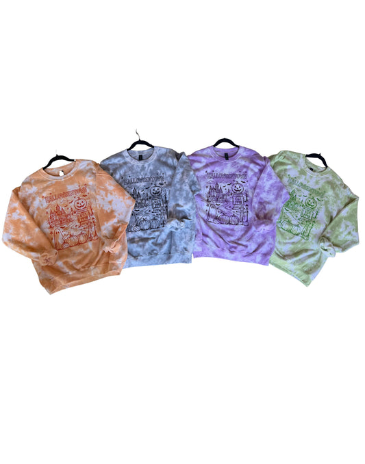 Halloween single color tiedye crewneck or short sleeve shirt cute fall gift