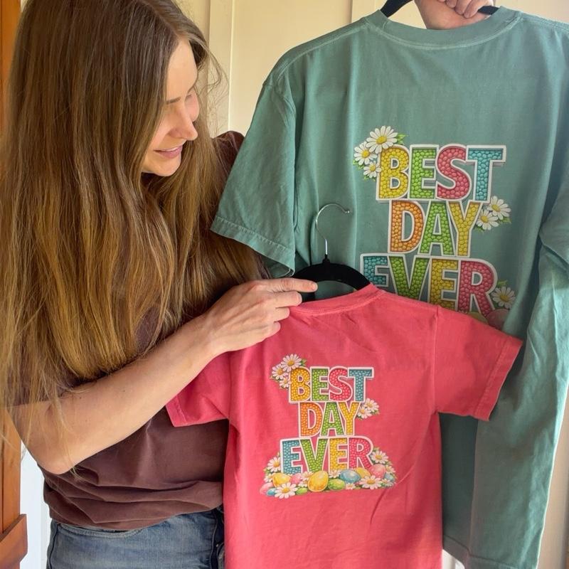 He is risen, best day ever! Front and back design, youth and adult sizes. Matching family shirts
