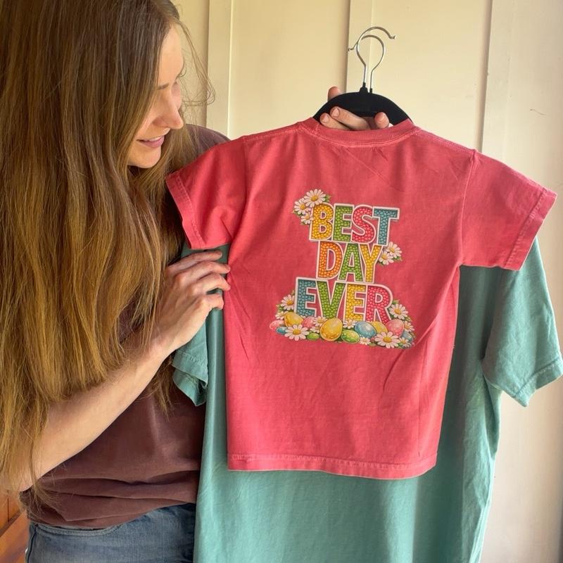 He is risen, best day ever! Front and back design, youth and adult sizes. Matching family shirts