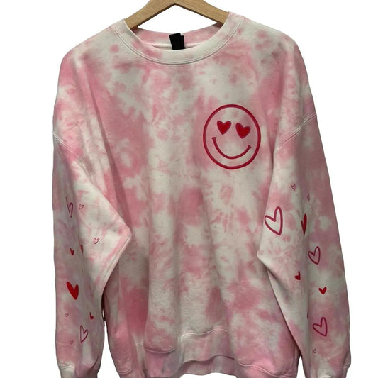 Heart eyes be my valentines crewneck with front pocket, arm design, and back design