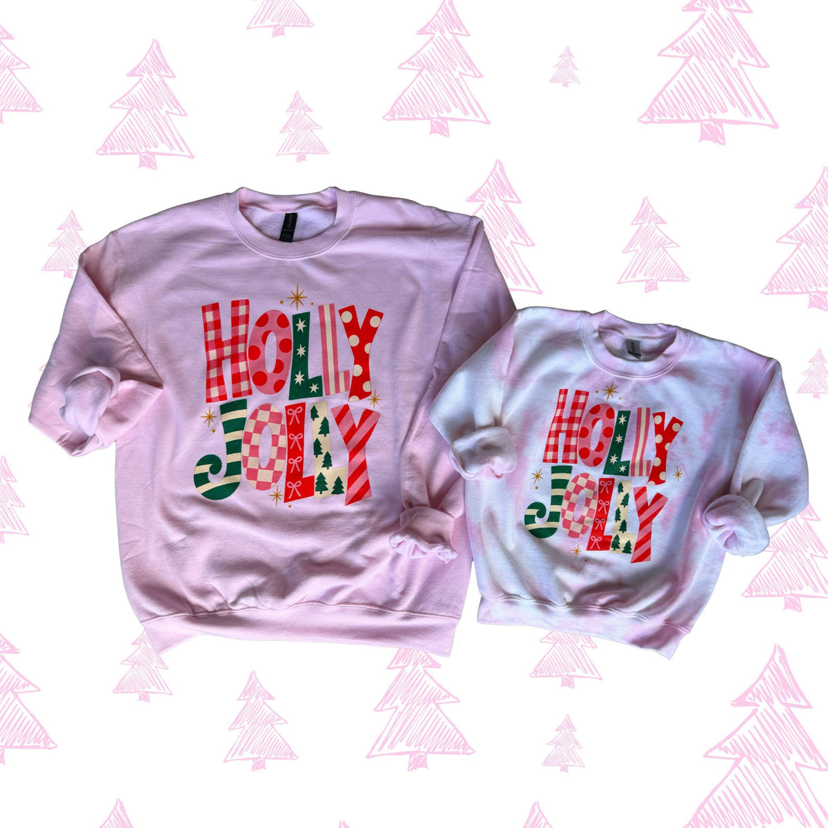 Holly Jolly Tie Dye Sweatshirt for Women - Festive Christmas Design - mom and me matching - Cozy and Comfortable - Perfect for Holiday Season