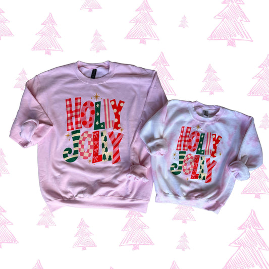 Holly Jolly Tie Dye Sweatshirt for Women - Festive Christmas Design - mom and me matching - Cozy and Comfortable - Perfect for Holiday Season