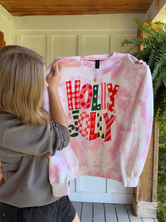 Holly Jolly Tie Dye Sweatshirt for Women - Festive Christmas Design - mom and me matching - Cozy and Comfortable - Perfect for Holiday Season