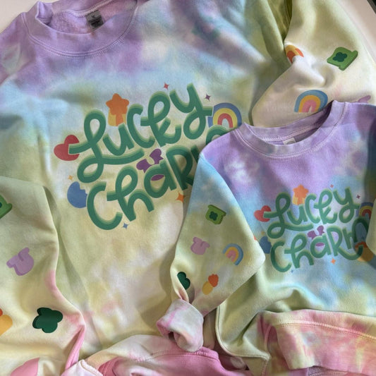 Lucky charm, Saint Patrick’s day, multi colored tiedye crewneck Tops Sweatshirts