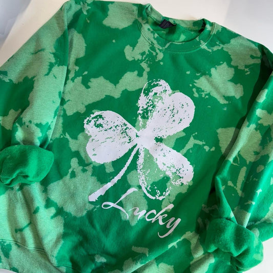Lucky clover Acid washed Saint Patrick’s day crewneck Tops