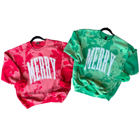 Merry acid wash Sweatshirt in Red and Green Colors with "MERRY" Text Design for Festive Wear Christmas season