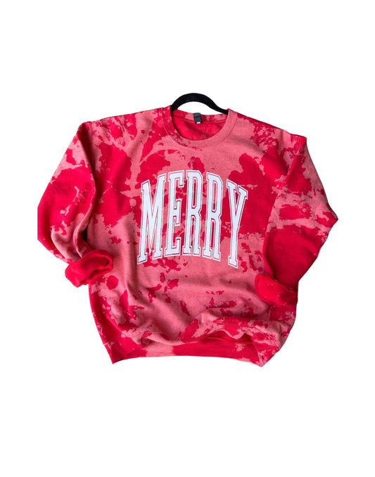 Merry acid wash Sweatshirt in Red and Green Colors with "MERRY" Text Design for Festive Wear Christmas season