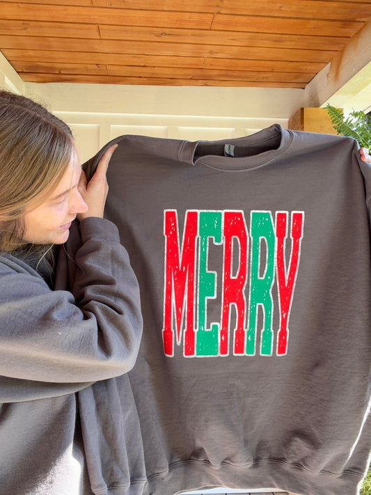 Merry Tie-Dye Sweatshirt - Festive Green and Red Design for Holiday Season, christmas sweatshirt