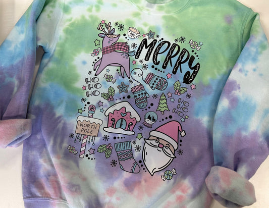 Pastel MERRY and bright tie-dye crewneck Cotton Casual