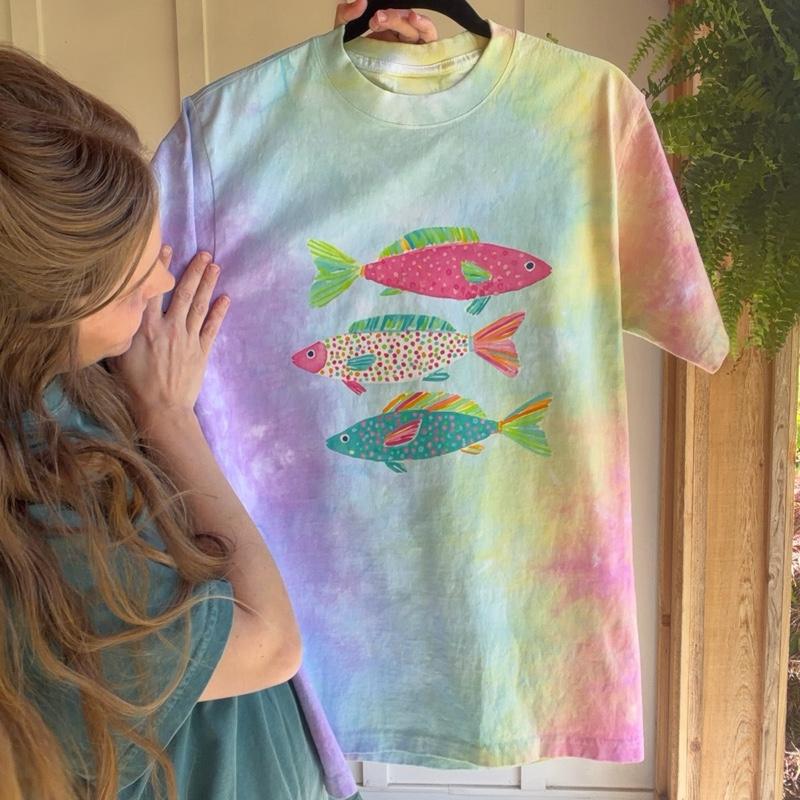 rainbow trout tiedye shirt Summer