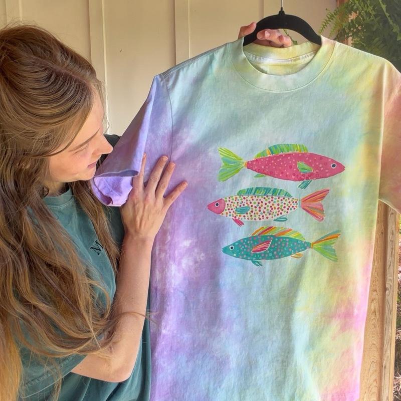 rainbow trout tiedye shirt Summer