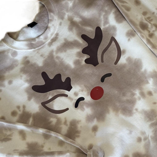 Reindeer tiedye crewneck. Round Neck