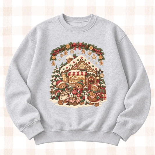 Retro Gingerbread House Bears Sweatshirt