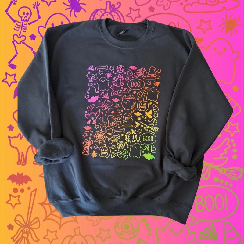 Retro neon halloween doodle , cute spooky crewneck or tshirt