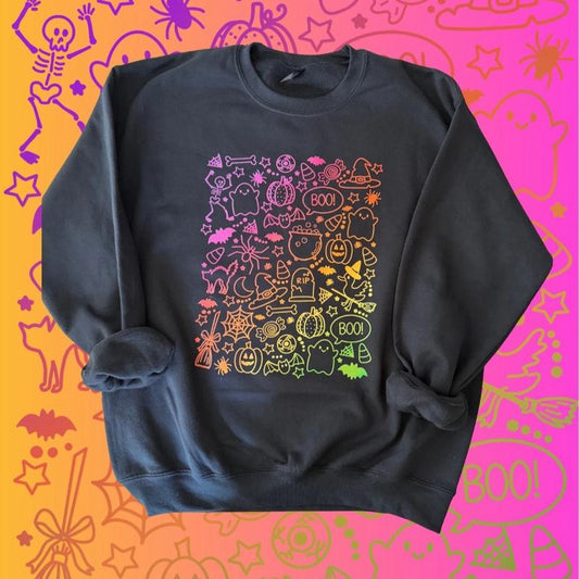 Retro neon halloween doodle , cute spooky crewneck or tshirt