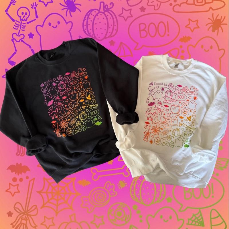 Retro neon halloween doodle , cute spooky crewneck or tshirt