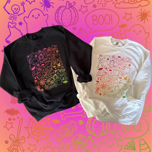 Retro neon halloween doodle , cute spooky crewneck or tshirt