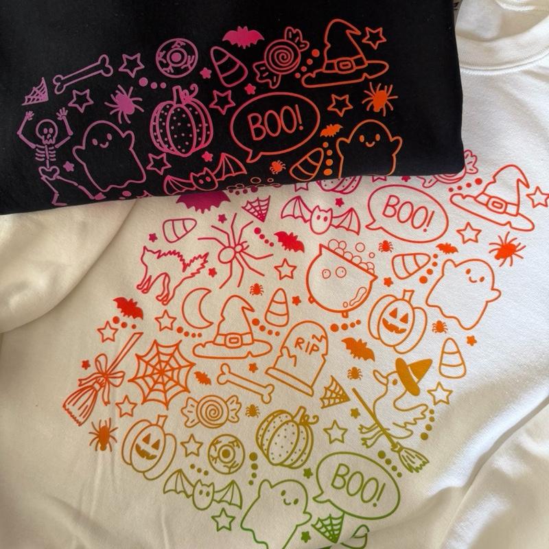 Retro neon halloween doodle , cute spooky crewneck or tshirt