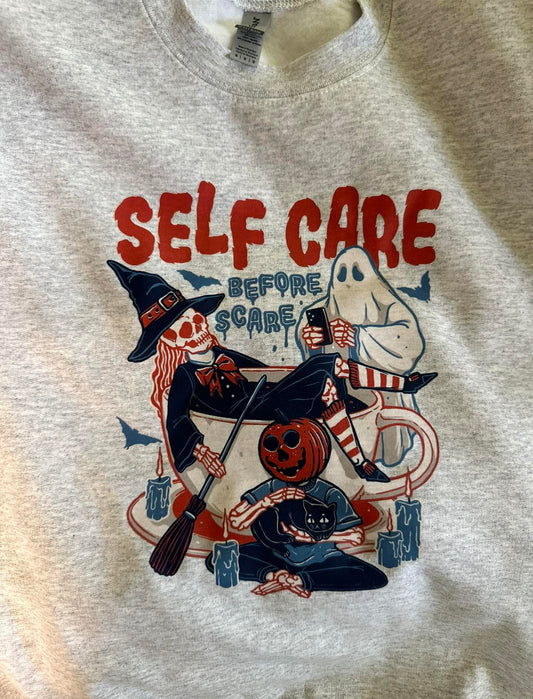 Self Care Before Scare Crewneck Cotton Casual Tops
