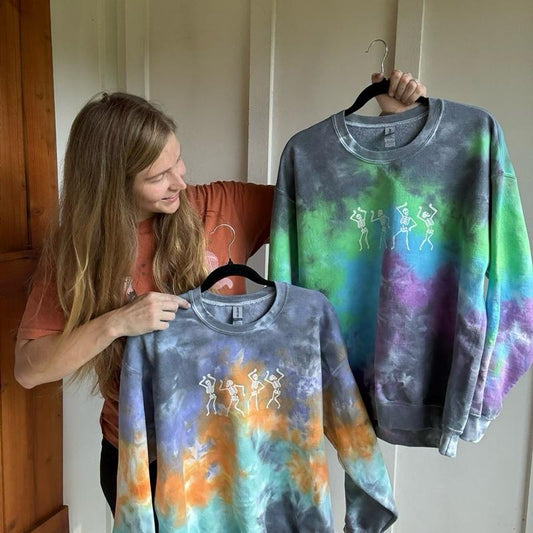 Shimmer dancing skeleton print with bats on the sleeve! TIEDYE Cotton