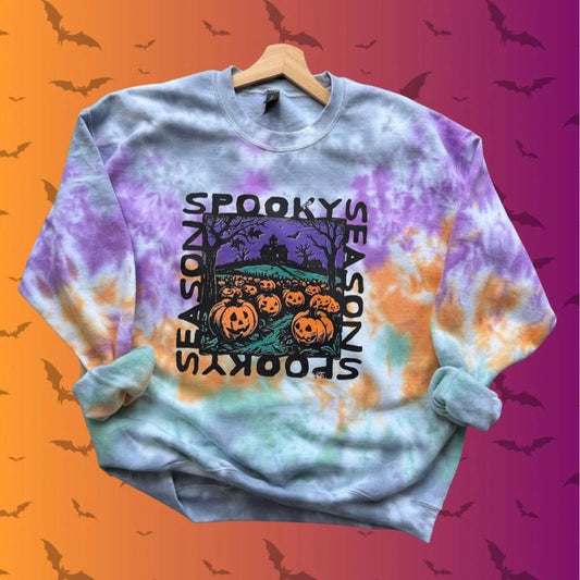 Spooky Season Pumpkin Apparel - Crewneck Sweatshirt or Short-Sleeve T-Shirt for Halloween