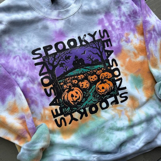 Spooky Season Pumpkin Apparel - Crewneck Sweatshirt or Short-Sleeve T-Shirt for Halloween