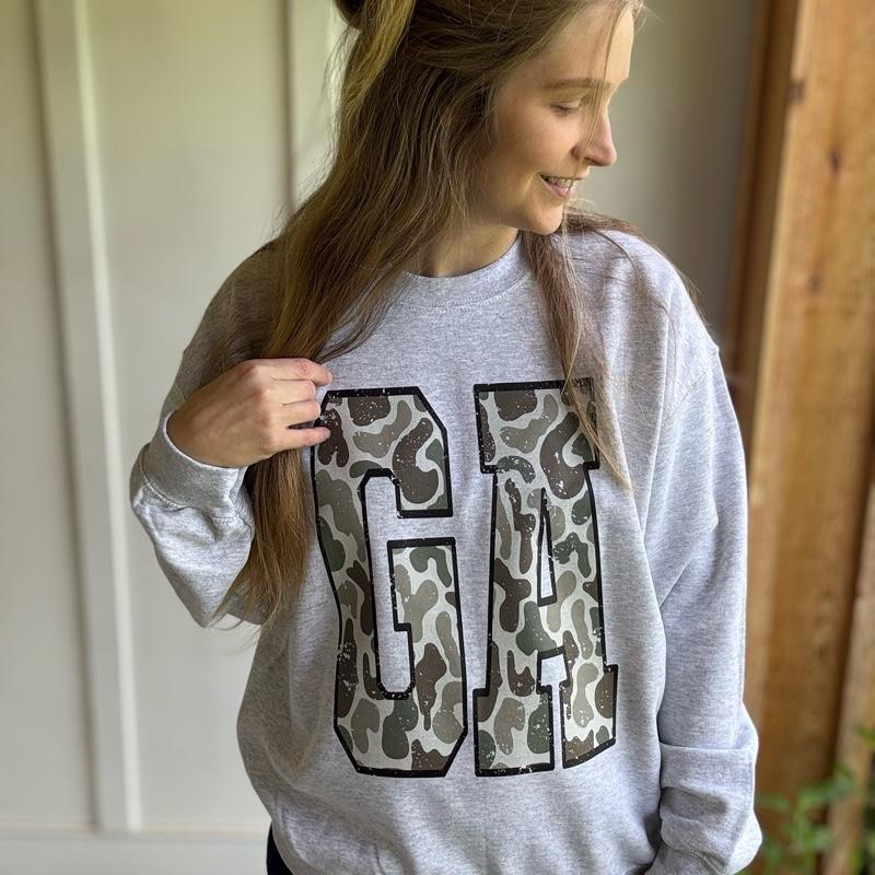 State initials camo (we have all 50 states) CREWNECK Cotton Casual Pullover